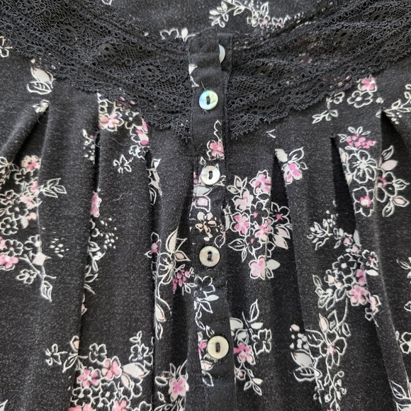 Croft & Barrow Intimates Floral Sleep Shirt 2X Black Pink Lace Detail Nightgown - Picture 4 of 8